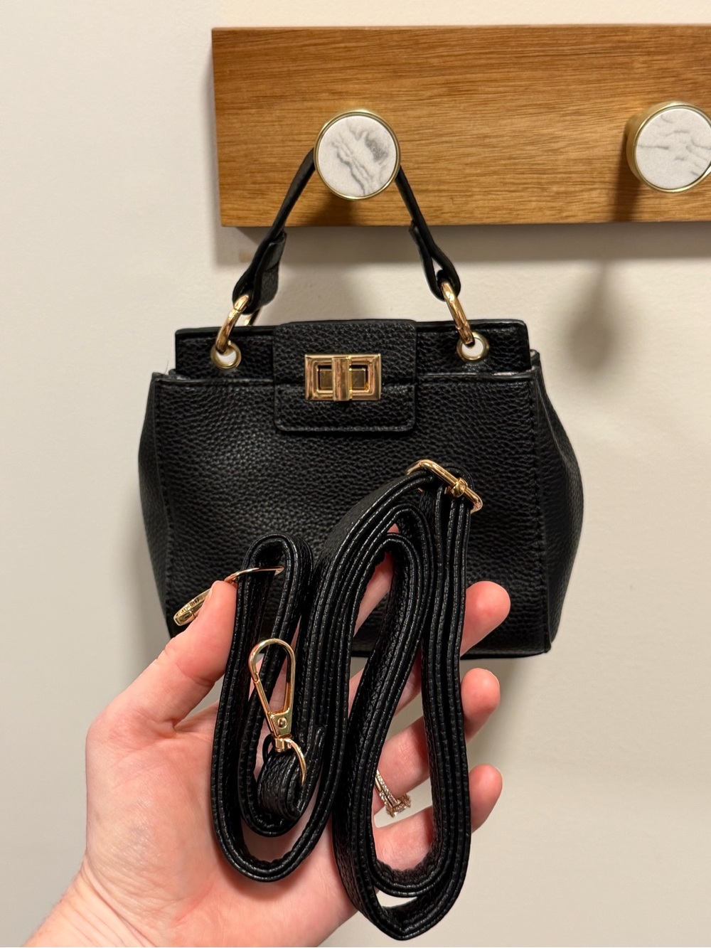 Black Pebbled Leather Top-Handle Crossbody Mini Bag - Picture 3 of 10